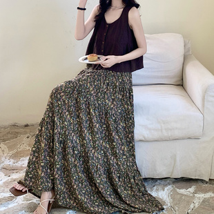 法式半身裙复古雏菊碎花长裙夏季棉绸半裙2026新款显瘦碎花裙外穿