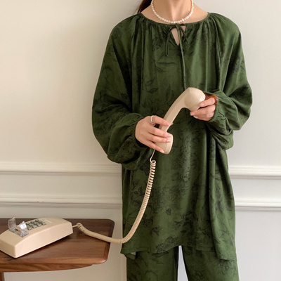 春秋季中国风棉绸女家居服套装薄款夏季长袖人造棉睡衣可外穿韩版