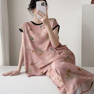 国风女士夏季无袖八分裤棉绸睡衣套装复古唐装可外穿家居服两件套