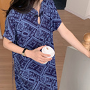 人棉裙 新中式 可外穿棉绸加长款 盘扣连衣裙短袖 系绳睡衣睡裙女夏季