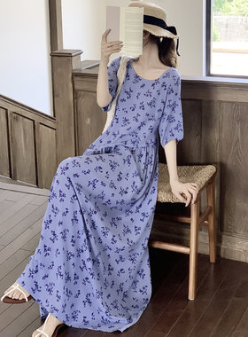 新中式连衣裙度假风女款2025新款春夏季加长款棉绸睡裙家居服裙子