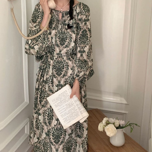 170高个子连衣裙夏季棉绸长袖睡裙女薄款波西米亚度假风家居服裙