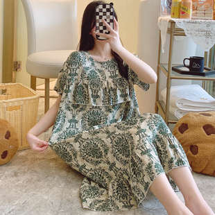 睡衣宽松家居服连衣裙可外穿 夏季 新款 女睡裙薄款 防凸点纯棉绸薄款