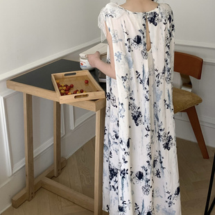 加肥心机露背性感连衣裙家居服外穿裙 新中式 国风睡裙夏季 薄款 无袖