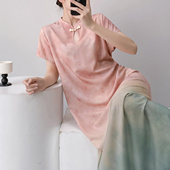 提花改良旗袍女气质复古短袖 新中式 国风连衣裙 睡裙女薄款 棉绸夏季