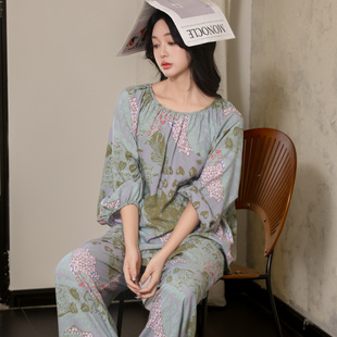 清冷感棉绸睡衣女长裤 夏七分袖 慵懒风宽松两件套家居服薄款 春秋季