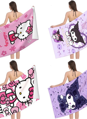 Hello Kitty海滩毛巾超细纤维速干毛巾适合游泳旅行露营柔软吸水