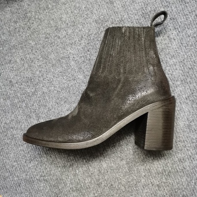 德国调货新品MARSELL黑色磨砂皮女士高跟切尔西靴尖头短靴踝靴