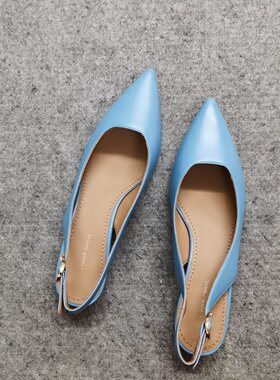 德国采购新上MANSUR GAVRIEL尖头孔雀蓝女slingback方跟高跟鞋