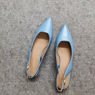德国采购新上MANSUR GAVRIEL尖头孔雀蓝女slingback方跟高跟鞋