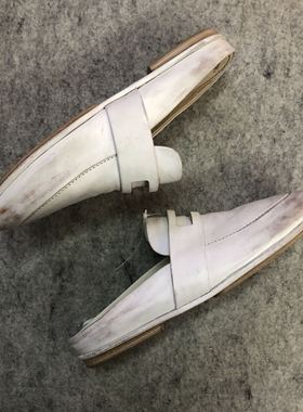 意大利Marsell白色复古做旧鞋面女平底半拖鞋穆勒鞋凉拖