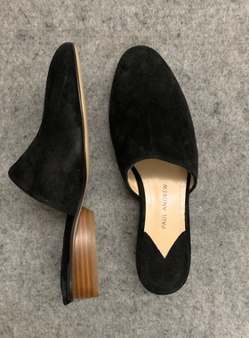 德国采购新品Paul Andrew黑色磨砂皮女士尖头低跟半拖鞋穆勒鞋