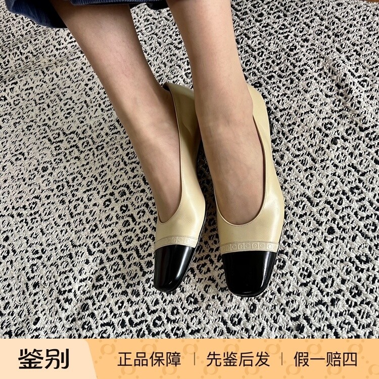 美国采购Ferragamo菲拉格慕博物馆系列复古拼色方头女中跟高跟鞋