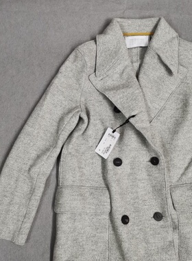 意大利调货Harris Wharf London灰色羊毛单面呢修身双排扣长大衣