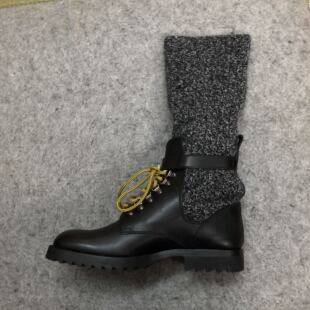 德国Sergio Rossi黑色男粗毛线袜靴筒短靴马丁靴毛线袜高帮皮鞋