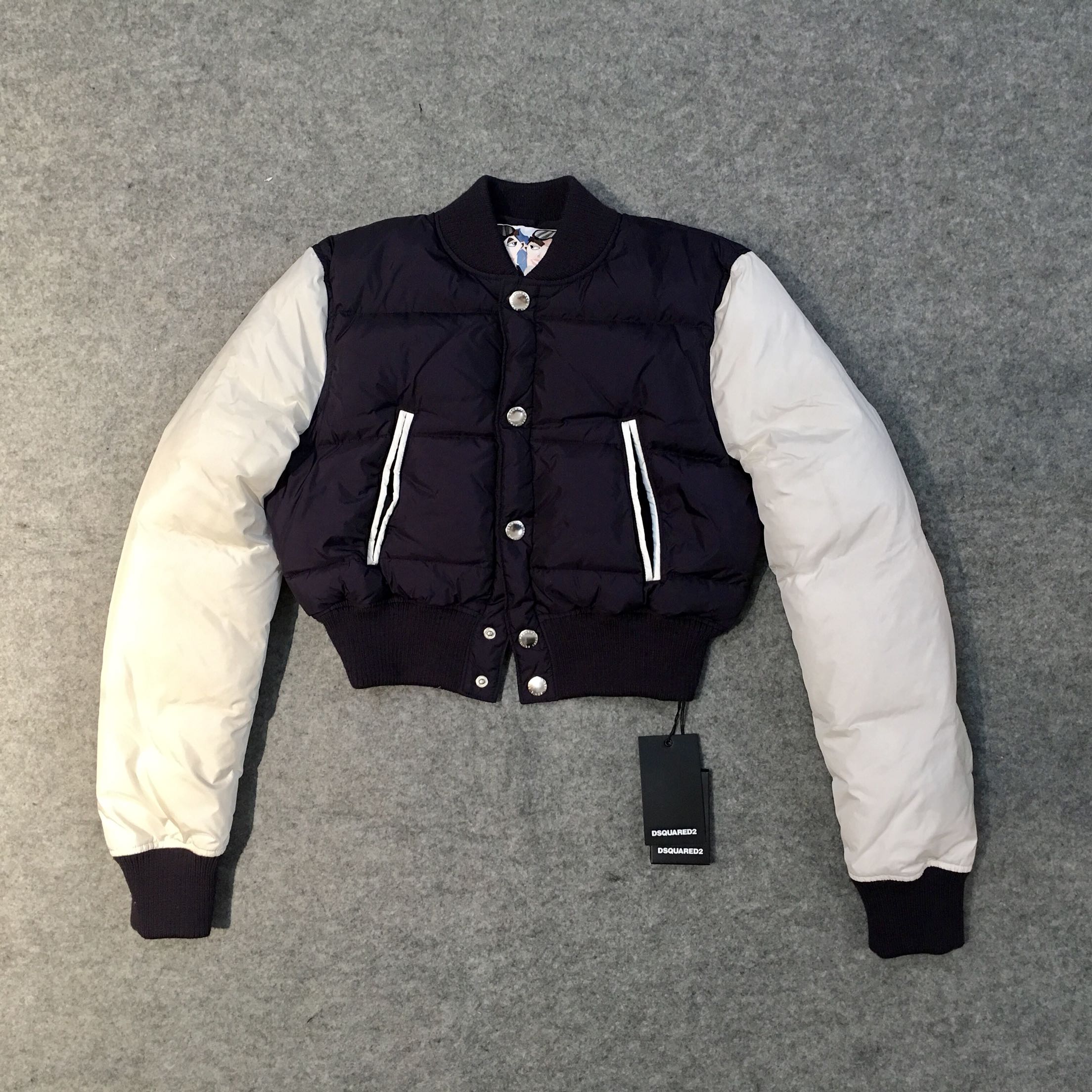 超短蓝白拼色立领羽绒服棒球衫