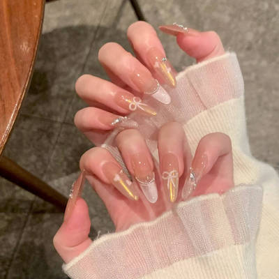 手工爱心美甲贴片杏仁甲10片分码