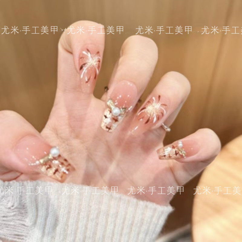 烟花手工穿戴甲网红爆款美甲贴片可拆卸小香风中长款甲片孕妇可用,彩妆/香水/美妆工具,穿戴甲/甲片,淘宝优惠券,粉丝福利购,淘宝优惠卷