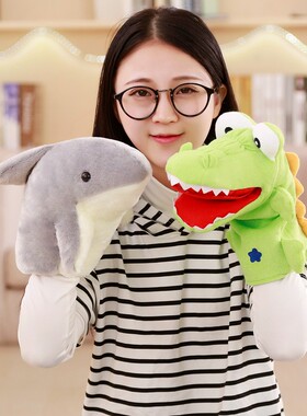 鲨鱼手套可张嘴巴能动布娃娃腹语手偶玩具动物幼儿园人物表演猴子