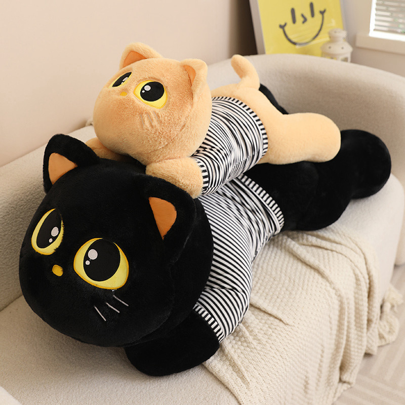 黑猫咪玩偶趴姿睡觉抱枕长条枕头