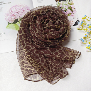 时尚 春夏网纹 豹纹碎花百搭真丝丝巾桑蚕丝围巾防晒披肩长纱巾女式