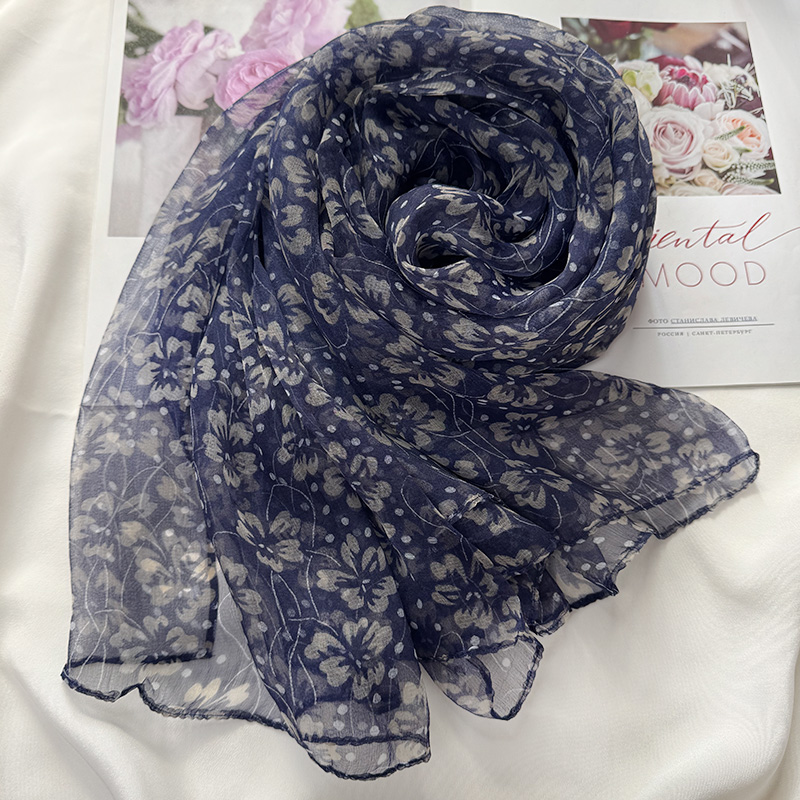 春秋季真丝桑蚕丝印花女长丝巾