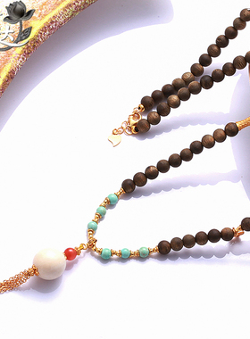 LINGLADY木质珠串项链女流苏吊坠手工编织绳多宝配饰