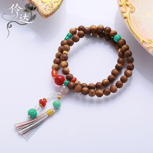 沉香手串双圈佛珠手链流苏吊坠民族风珠饰品
