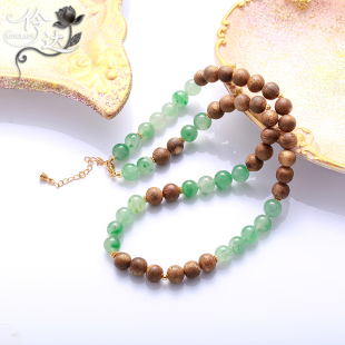 天然绿玉石木质串珠项链女招米转运珠链锁骨链