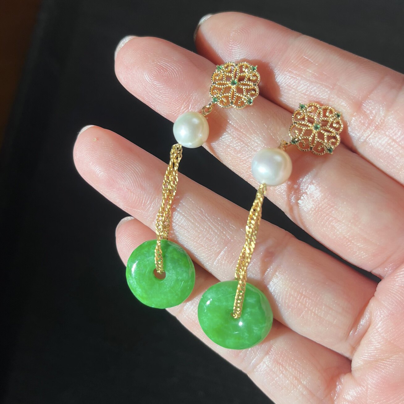 伶达新中式耳环时尚平安扣耳坠高级感珍珠流苏耳饰精致高级感耳坠