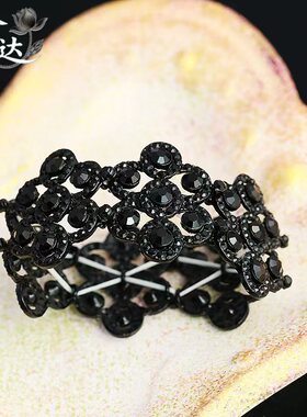 复古黑色水钻花朵镂空戒指女轻奢可调节指环