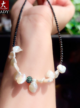 伶达原创设计黑水晶串珠项链女小众叠戴锁骨链毛衣链 暗黑系轻奢