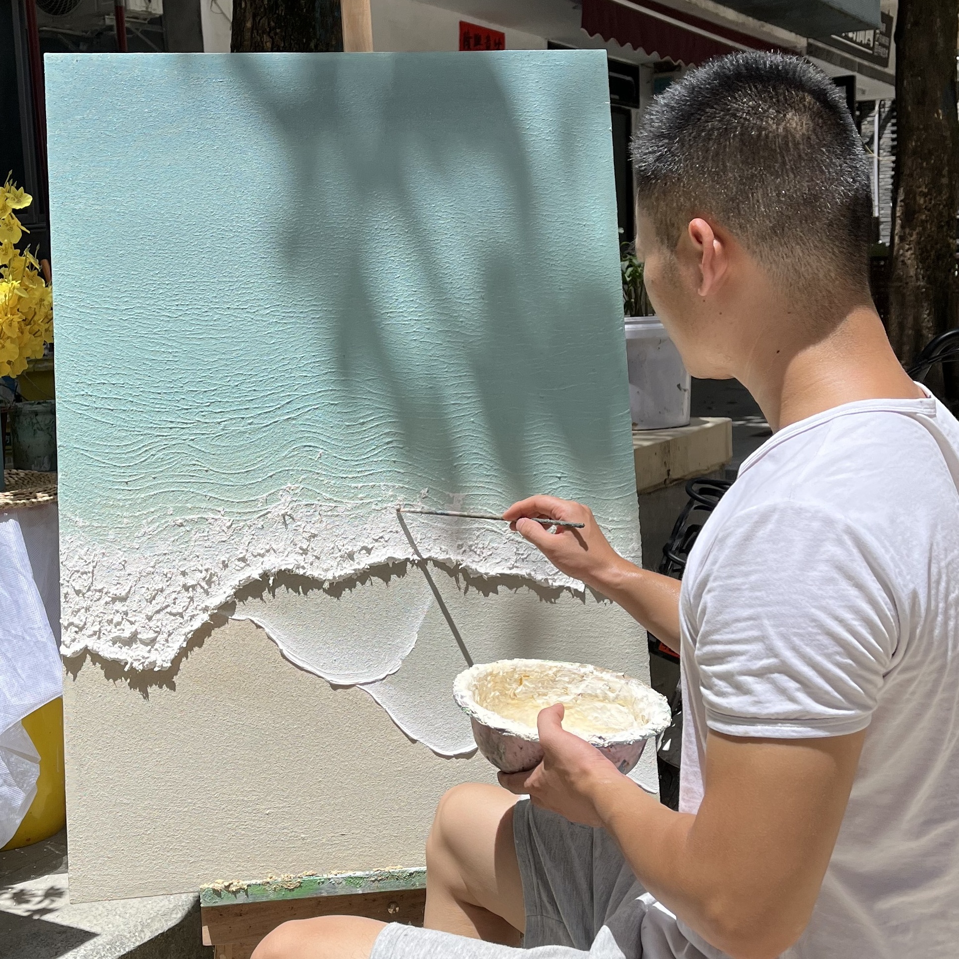 原创纯手绘(清海)海浪抽象肌理画书房客厅酒店现代立体玄关装饰画图片