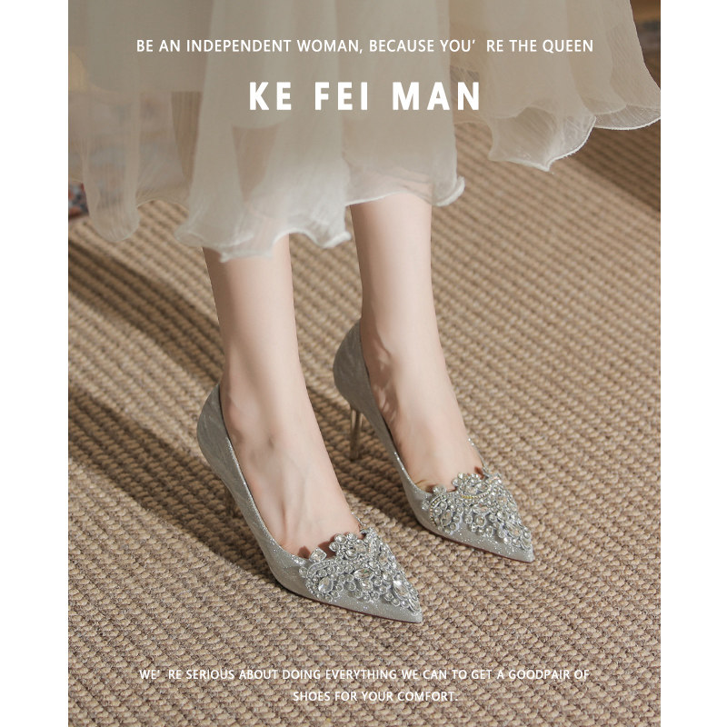 CRYSTAL WEDDING SHOES WOMENS FRENCH SEQUINS SILVER HIGH HEELS MAIN WEDDING DRESS BRIDAL SHOES CAN USUALLY BE WORN