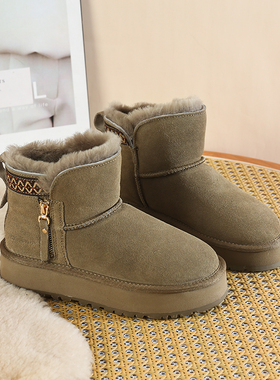 新款女士羊毛平底雪地靴 加厚套筒雪地靴，