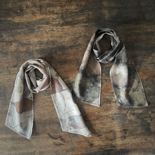 未完成草木染植物染真丝棉异形窄围巾个性百搭复古时尚多功能丝巾