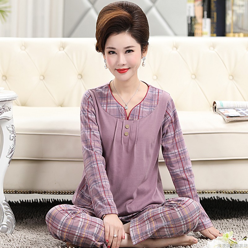 睡衣可外穿妈妈家居服纯棉