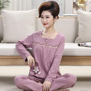 中年妈妈睡衣女春秋季长袖纯棉韩版时尚女装可外穿休闲家居服套装