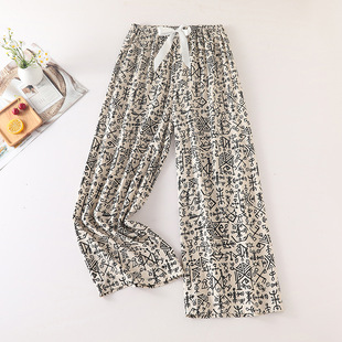 睡裤女夏纯棉绸薄款时尚睡衣女家居阔腿裤绵绸女装可外穿休闲裤子