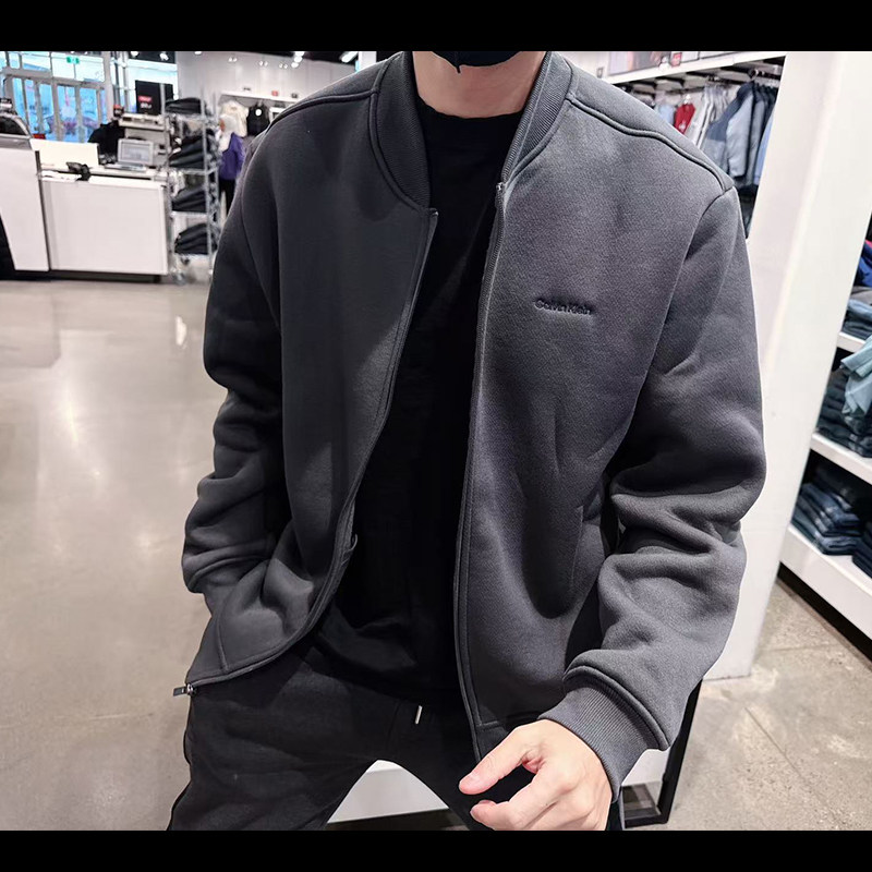 CK男士抓绒棒球领卫衣外套