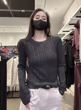 CK Calvin Klein女士秋冬时尚银丝羊毛混纺圆领针织衫毛衣CW551