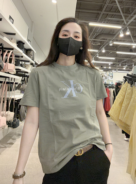 CK Calvin Klein女士夏季新款圆领纯棉舒适休闲印花短袖T恤CW609