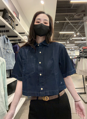Calvin Klein CK女士新款时尚休闲百搭柔软牛仔色短袖衬衫CW691