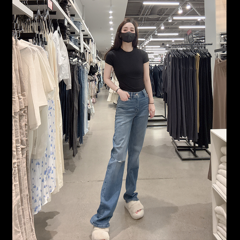 CK女中腰直筒显瘦90s舒适牛仔裤