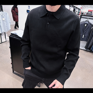 秋冬暗纹Logo重磅翻领套头针织衫 Calvin Klein CK男士 毛衣CM8