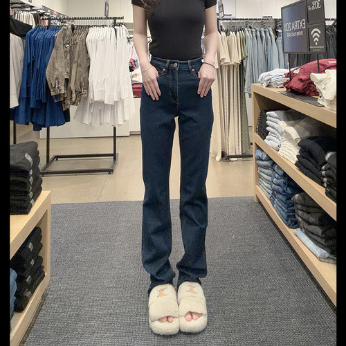 CK女士高腰直筒牛仔裤