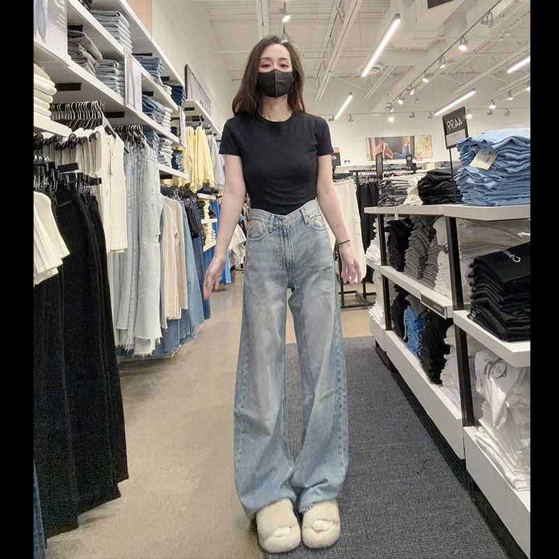 CK女士中腰直筒牛仔裤