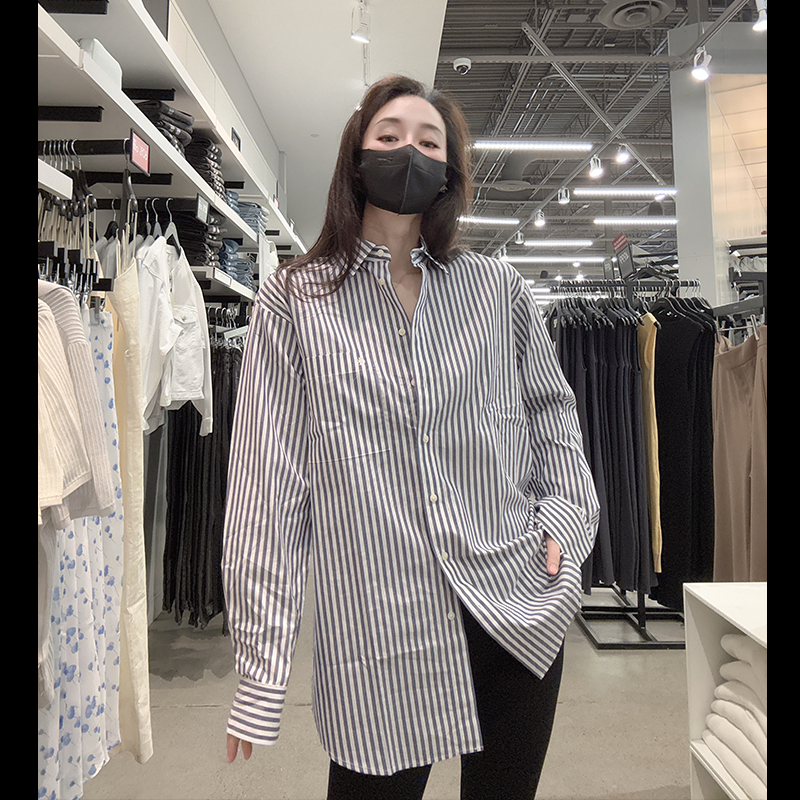 CK女士竖纹宽松竖纹长袖衬衫