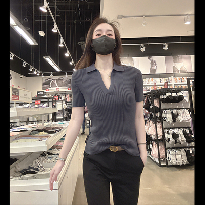CK女士小开领短袖针织Polo衫