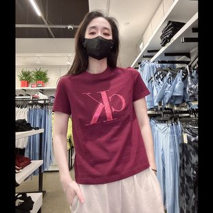 圆领棉质舒适显瘦亮片logo短袖 Klein女新款 T恤CW563新 Calvin